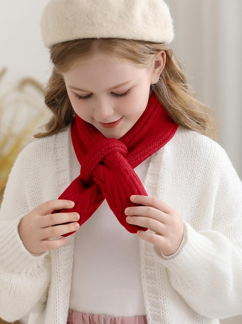 Haloumoning Kids Girls Knit Scarf Toddler Warm Winter Cross Tie Wrap Neck Warmer Cute Scarves 1-14 Years - Image 5